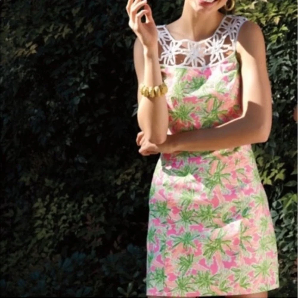 Lilly Pulitzer Lacina Dress Nibbles Carrot Print Lattice Neckline - Picture 1 of 13